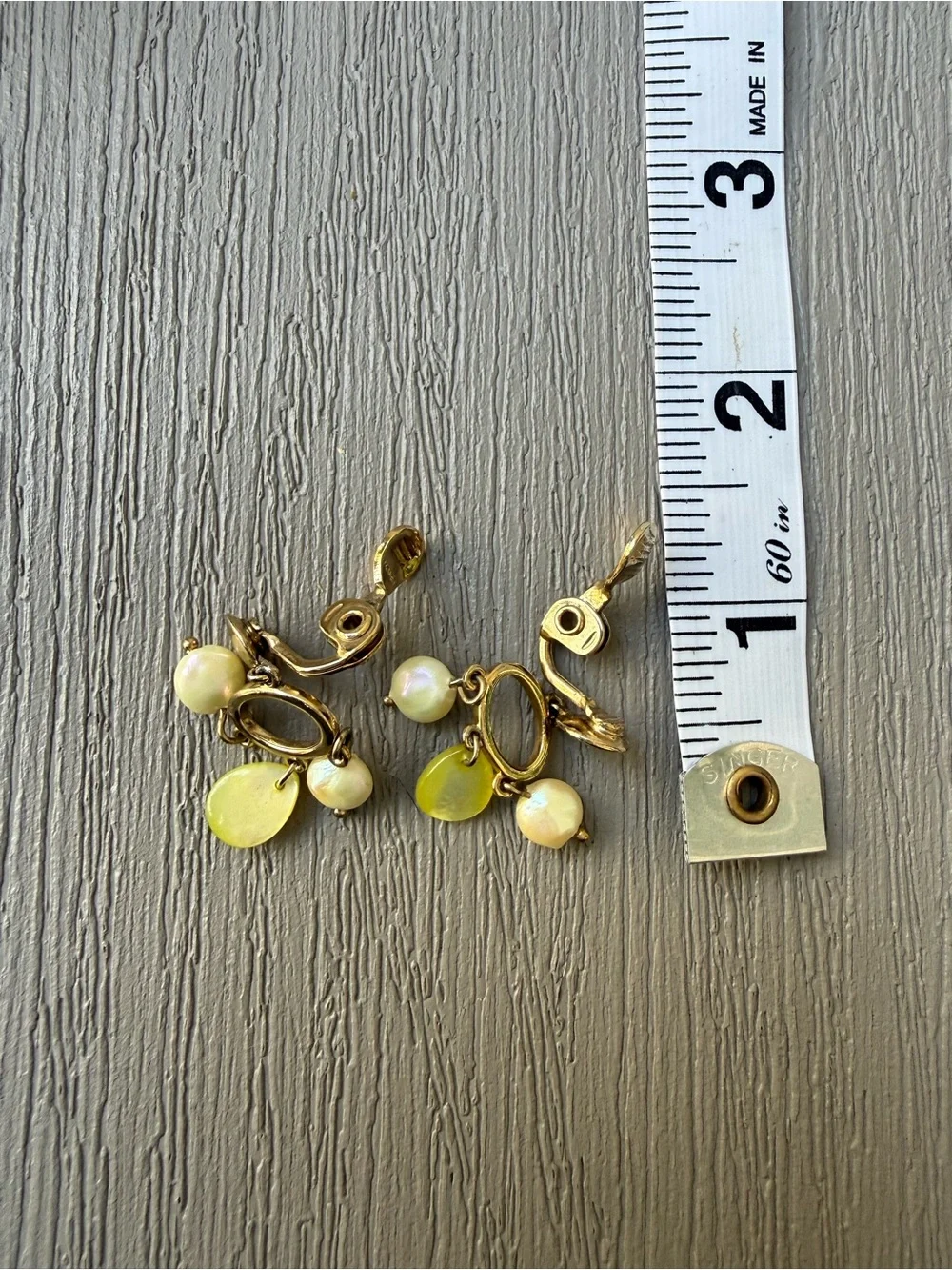 Vintage MONET Gold Tone Shell Beaded Dangle Clip-On Earrings